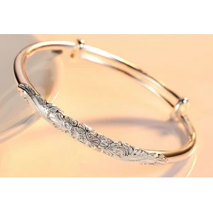 White 9999 Sterling Silver Rose Pattern Bracelet Supplier China