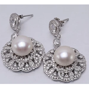 White Flat Freshwater Pearl Dangling Earrings Shenzhen Factory