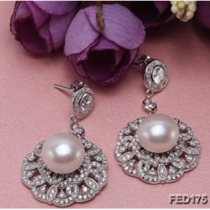 White Flat Freshwater Pearl Dangling Earrings Shenzhen Factory