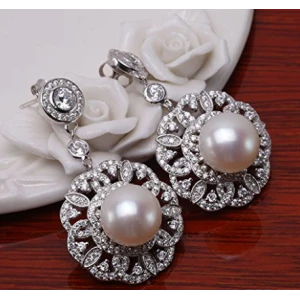 White Flat Freshwater Pearl Dangling Earrings Shenzhen Factory