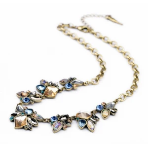 Wholesale Bronze Alloy Colorful Crystal Short Chain Beads Necklace for Woman