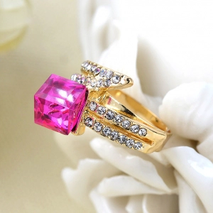 Wholesale Free Size Rhinestones Deco Big Cubic Single Stone Finger Ring Designs for Women