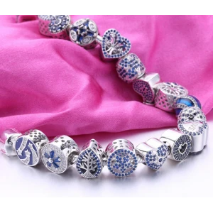 Wholesale Original 925 Sterling Silver Blue CZ Beads Bracelets Making Jewelry for Women