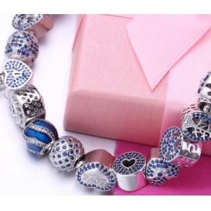 Wholesale Original 925 Sterling Silver Blue CZ Beads Bracelets Making Jewelry for Women