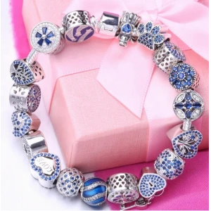 Wholesale Original 925 Sterling Silver Blue CZ Beads Bracelets Making Jewelry for Women