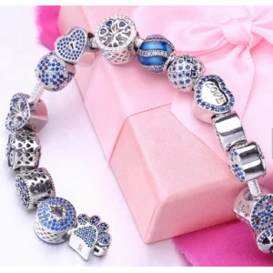 Wholesale Original 925 Sterling Silver Blue CZ Beads Bracelets Making Jewelry for Women