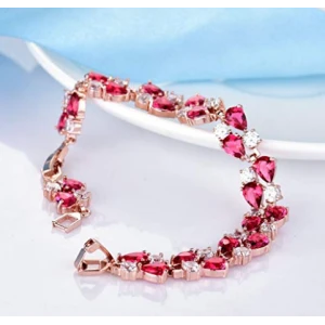 Wholesale Rose Gold Tone Women Tennis Bracelet Sparkle Double Drop Cubic Zirconia Extended chain