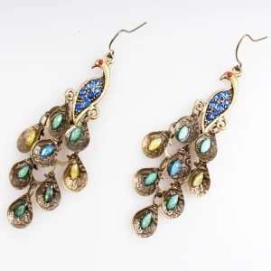 Wholesale chandelier peacock crystal drop earrings designs E30082