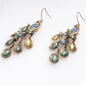 Wholesale chandelier peacock crystal drop earrings designs E30082