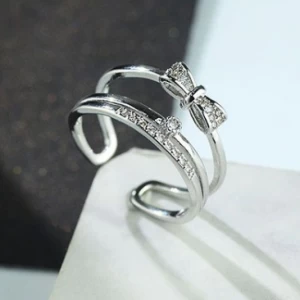 중국 Wholesale copper alloy open love tiny zircon pearl designs double ring for woman 제조업체