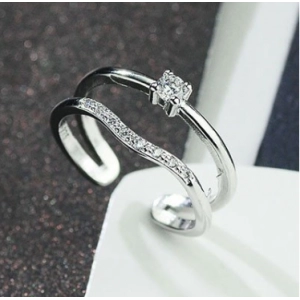 Wholesale copper alloy open love tiny zircon pearl designs double ring for woman