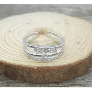 Wholesale copper alloy open love tiny zircon pearl designs double ring for woman