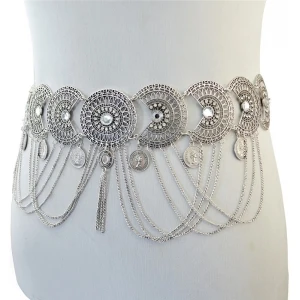 Woman Adjustable Waist Chain Body Jewelry Chain Hollow Carving Coin Tassel Body Chain