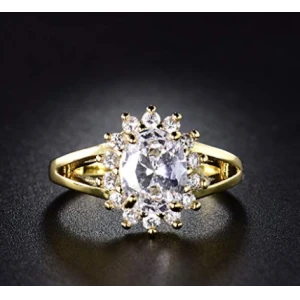 Women Oval Rhinestone Ring Gold Tone Jewelry Factory in China