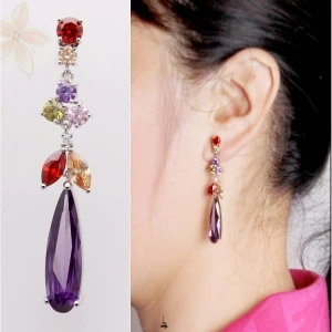 Women's fashion long eardrop wholesale supplier colorful high-end zircon long dangle drop earrings fashion earring