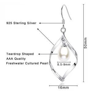 Womens Sterling Sliver Teardrop Freshwater Pearl Drop Dangle Earrings Manufacturer