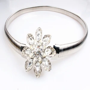 Young girl s fashion silver metal brass handmade flower belt BT60063