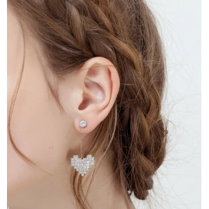 Zinc Alloy 925 Silver Heart Shape Long Stud Earrings Manufacturer in China