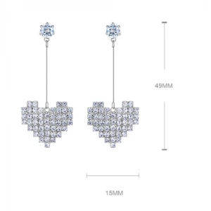 Zinc Alloy 925 Silver Heart Shape Long Stud Earrings Manufacturer in China