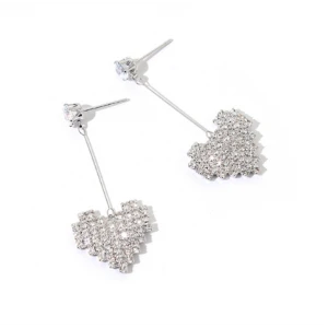 Zinc Alloy 925 Silver Heart Shape Long Stud Earrings Manufacturer in China