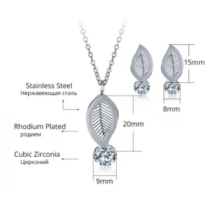 Zircon Creative Fashion Women Gold Simple Leaf Jewelry Set Manufacturers Custom Stainless Steel Jewelry Sets