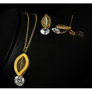 Zircon Creative Fashion Women Gold Simple Leaf Jewelry Set Manufacturers Custom Stainless Steel Jewelry Sets