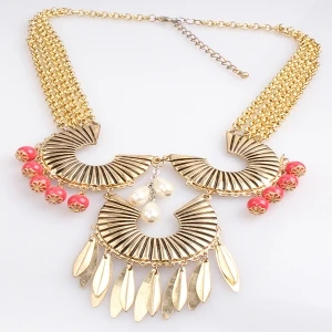 beaded cheap chains horn chocker necklace gold jewelry N90071