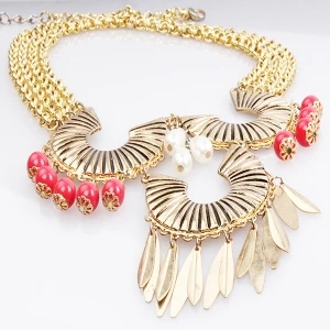 beaded cheap chains horn chocker necklace gold jewelry N90071