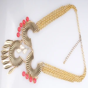 beaded cheap chains horn chocker necklace gold jewelry N90071