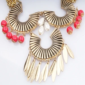 beaded cheap chains horn chocker necklace gold jewelry N90071