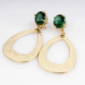 big dangling green stone teardrop light weight gold earring