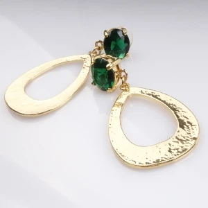 big dangling green stone teardrop light weight gold earring