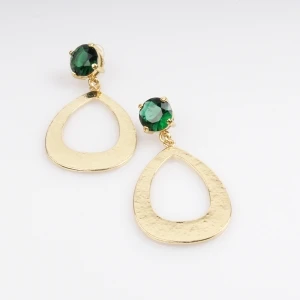 big dangling green stone teardrop light weight gold earring