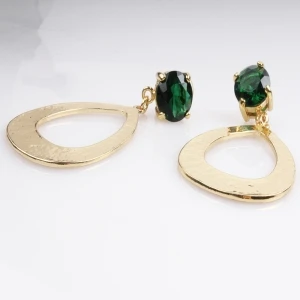 big dangling green stone teardrop light weight gold earring