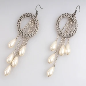 big round ring pink tear drop pearl piercing earrings E30040