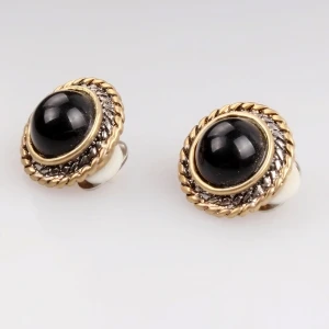 black jhumka indian gold spiral clip on earrings E30026