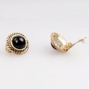 black jhumka indian gold spiral clip on earrings E30026