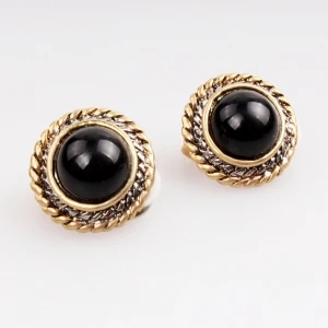 black jhumka indian gold spiral clip on earrings E30026