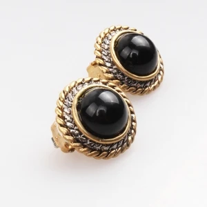 black jhumka indian gold spiral clip on earrings E30026