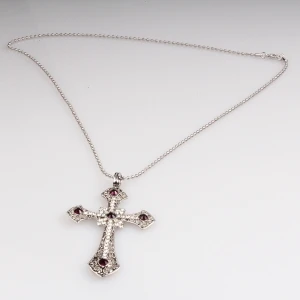 black rope chain fake crystal cross pendant necklace N90293