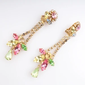 cheap flower shaped rhinestone dangling earrings E30061