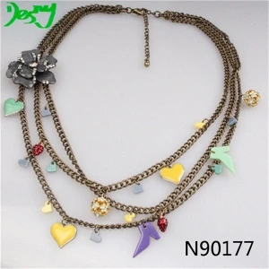 colored plastic crystal sex split heart charmed necklace N90177