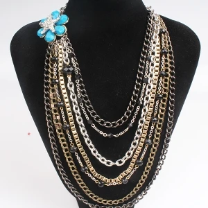 crochet flower multi layer bead fancy long chain necklace N90083