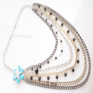 crochet flower multi layer bead fancy long chain necklace N90083
