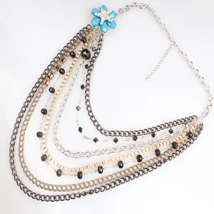 crochet flower multi layer bead fancy long chain necklace N90083