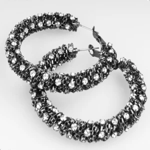 crystal diamond elements self piercing hoop earrings E30002