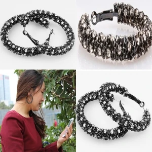 crystal diamond elements self piercing hoop earrings E30002