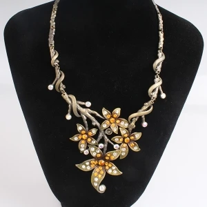 crystal tree of life flower gold statement necklace N90082