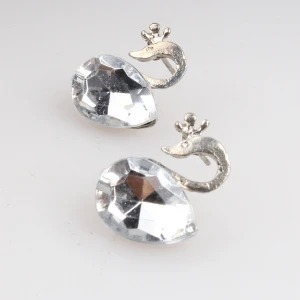 ebay silver white zircon stone swan stud earrings E30071