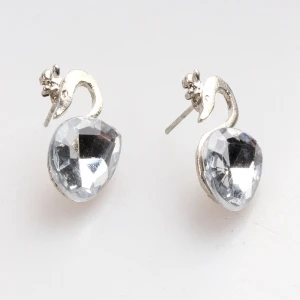 ebay silver white zircon stone swan stud earrings E30071